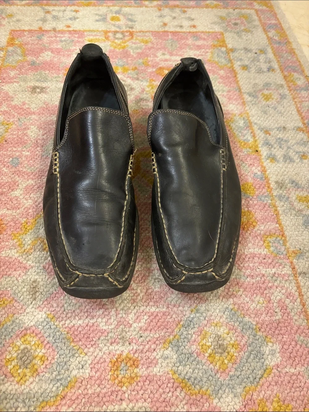 Cole Haan Black Leather Slip-On Loafers with Contrast Stitching